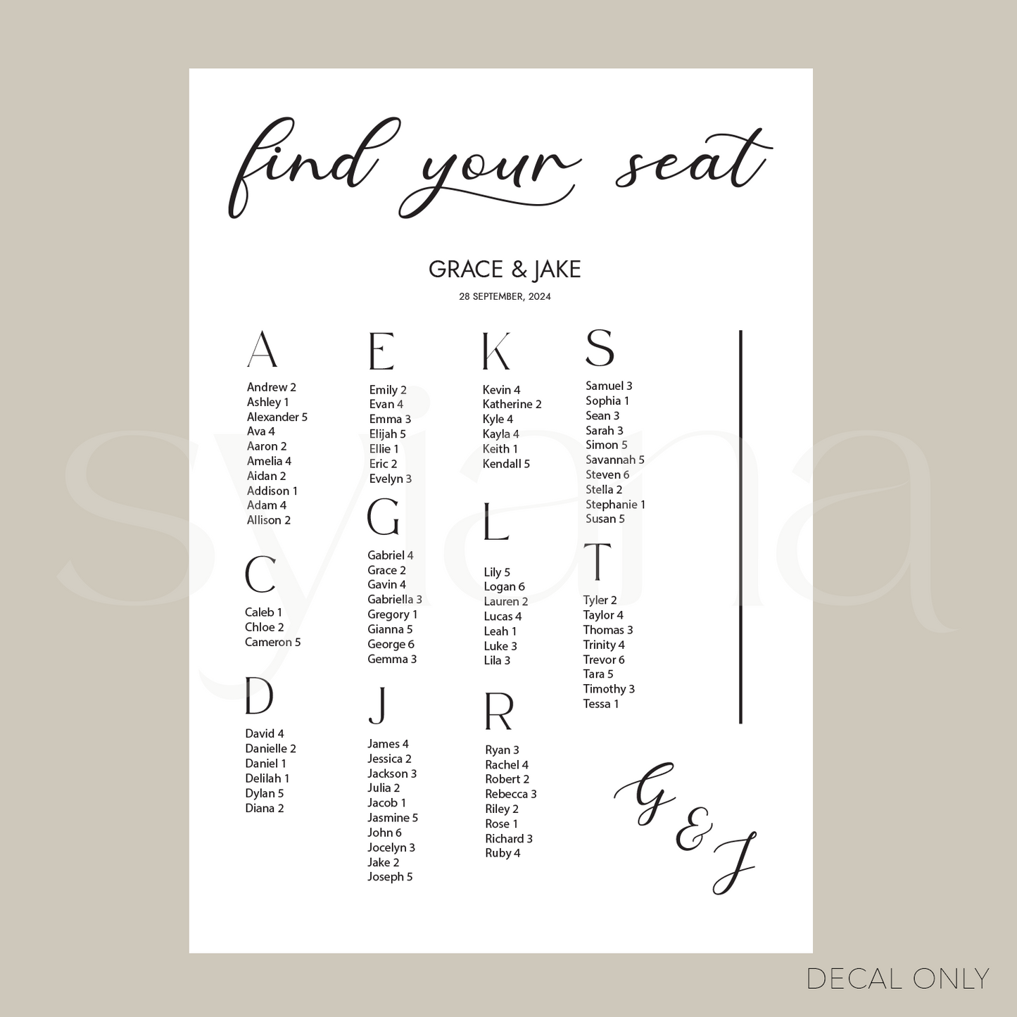 Table Plan Decal Vol 7 | DIY Bride