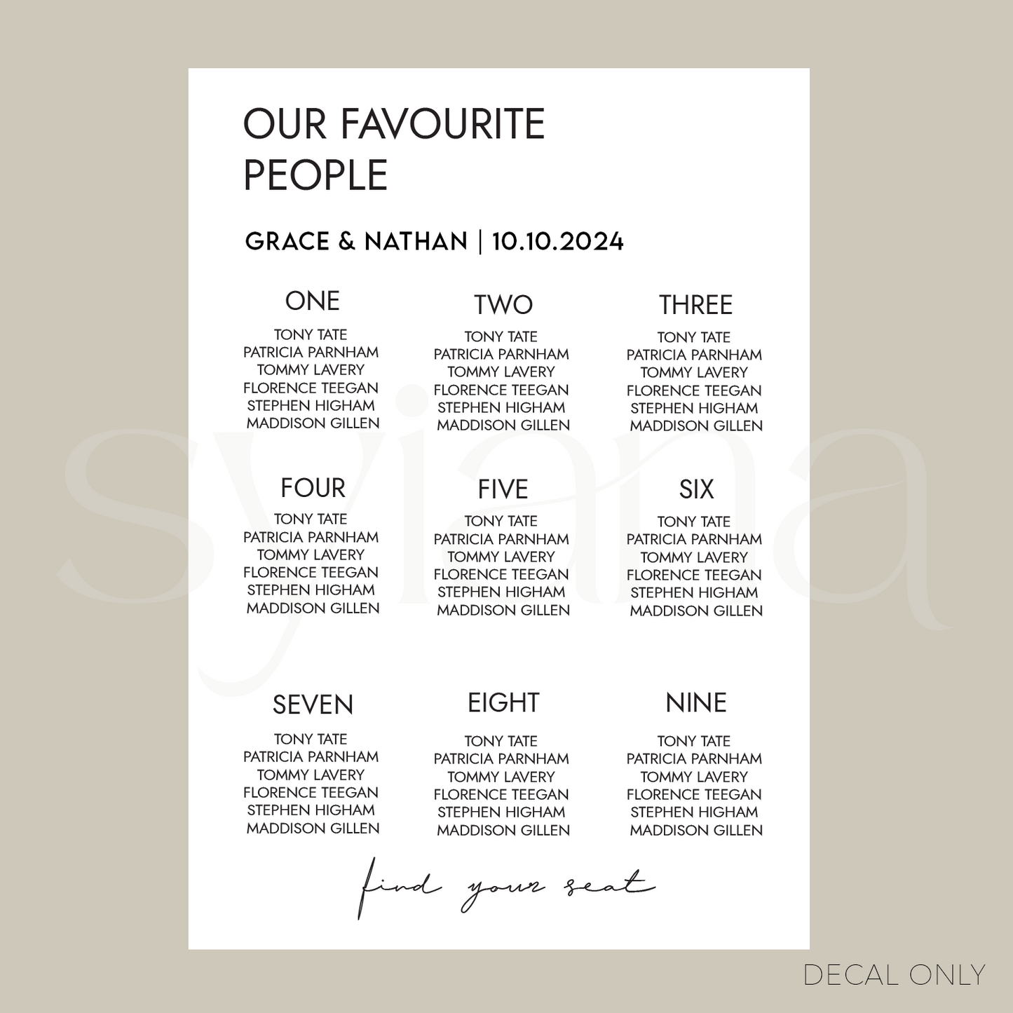 Table Plan Decal Vol 5 | DIY Bride